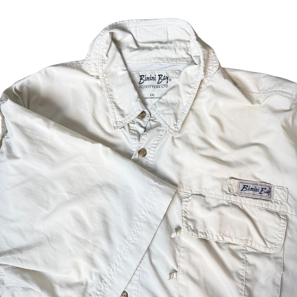 Bimini‎ Bay Fishing Shirt Mens XXL Cream Vented Short Sleeve Button Down Utility